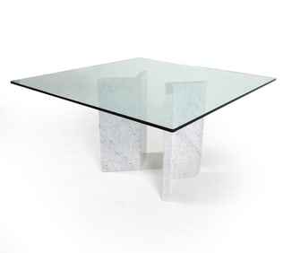 MID-CENTURY MARBLE & GLASS DINING TABLE