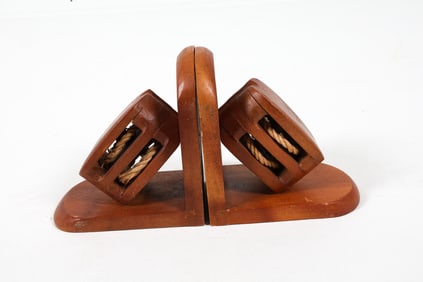 SCANDINAVIAN TEAK NAUTICAL PULLEY BOOKENDS 1960S