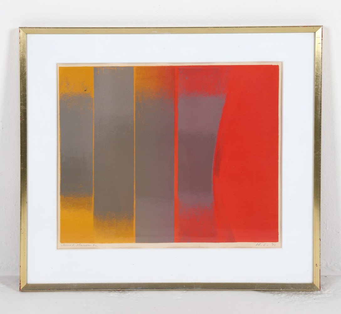 ARNE L. HANSEN (DANISH 1921-2009) SILKSCREEN: Signed by artist. Edition 3/8 Frame: H 23.75" x W 27" Sight: H 16.5" x W 20" Condition: Rubbing and marks to gilt frame. Slight buckling to paper within frame. Presents well overall. DMQ036