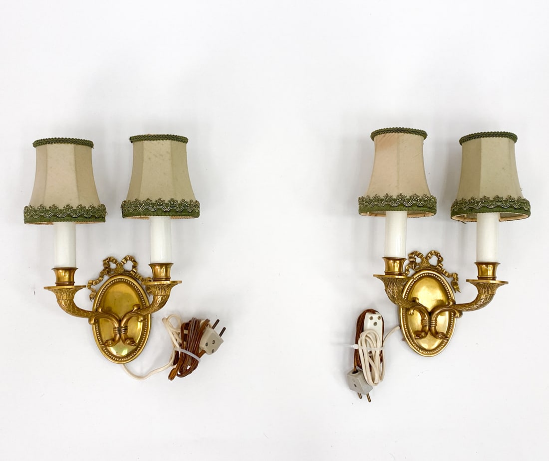 PAIR LOUIS XVI STYLE BRASS WALL SCONCES (1 of 11)