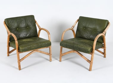 PAIR DANISH 'MANILLA' STYLE BAMBOO LOUNGE CHAIRS
