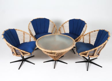 FRANCO ALBINI BAMBOO & RATTAN CHAIRS & TABLE 1968