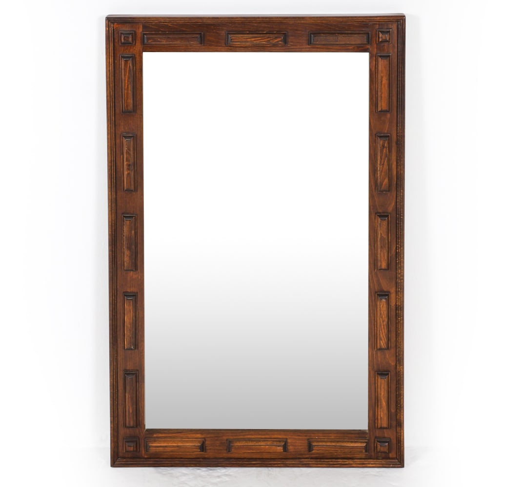 SWEDISH PINE BRUTALIST WALL MIRROR C. 1960S (1 of 10)