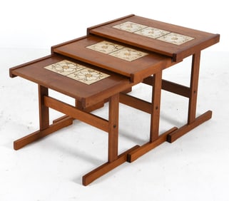 POUL POULSEN FOR GANGSO TEAK & TILE NESTING TABLES