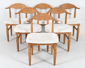 6 HENNING KJAERNULF DANISH OAK & LAMBS WOOL CHAIRS