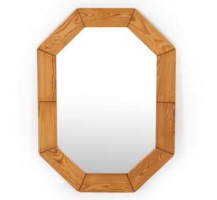 MID-CENTURY SWEDISH BRUTALIST PINE WALL MIRROR