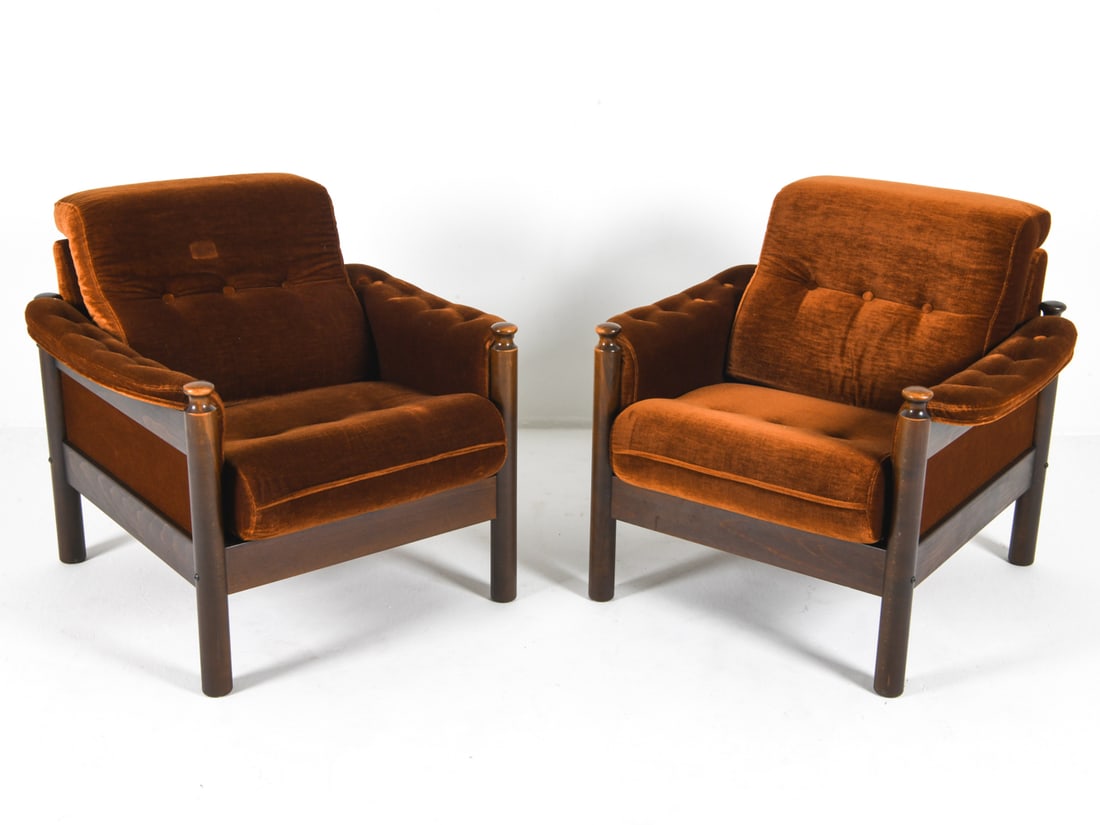 PAIR SCANDINAVIAN BEECH & MOHAIR LOUNGE CHAIRS (1 of 12)