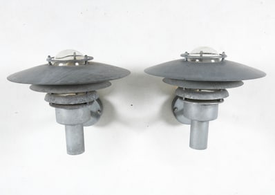 PAIR DANISH GALVANIZED STEEL OUTDOOR SCONCES