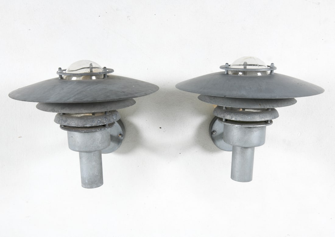 PAIR DANISH GALVANIZED STEEL OUTDOOR SCONCES (1 of 9)