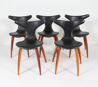 (5) DAN-FORM DANISH TEAK & LEATHER DOLPHIN CHAIRS