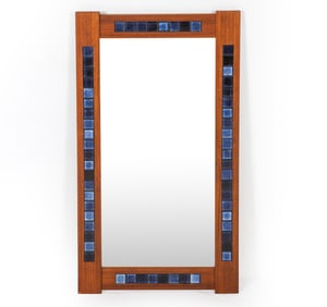 MID-CENTURY DANISH TEAK & TILE WALL MIRROR C. 1960
