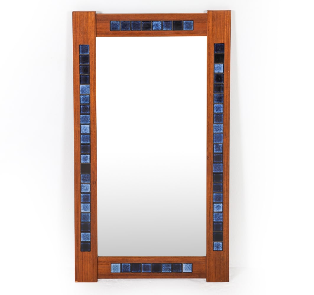 MID-CENTURY DANISH TEAK & TILE WALL MIRROR C. 1960 (1 of 12)
