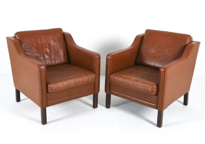 PAIR MOGENS HANSEN LEATHER LOUNGE CHAIRS C. 1960S