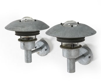 PAIR DANISH GALVANIZED STEEL OUTDOOR SCONCES