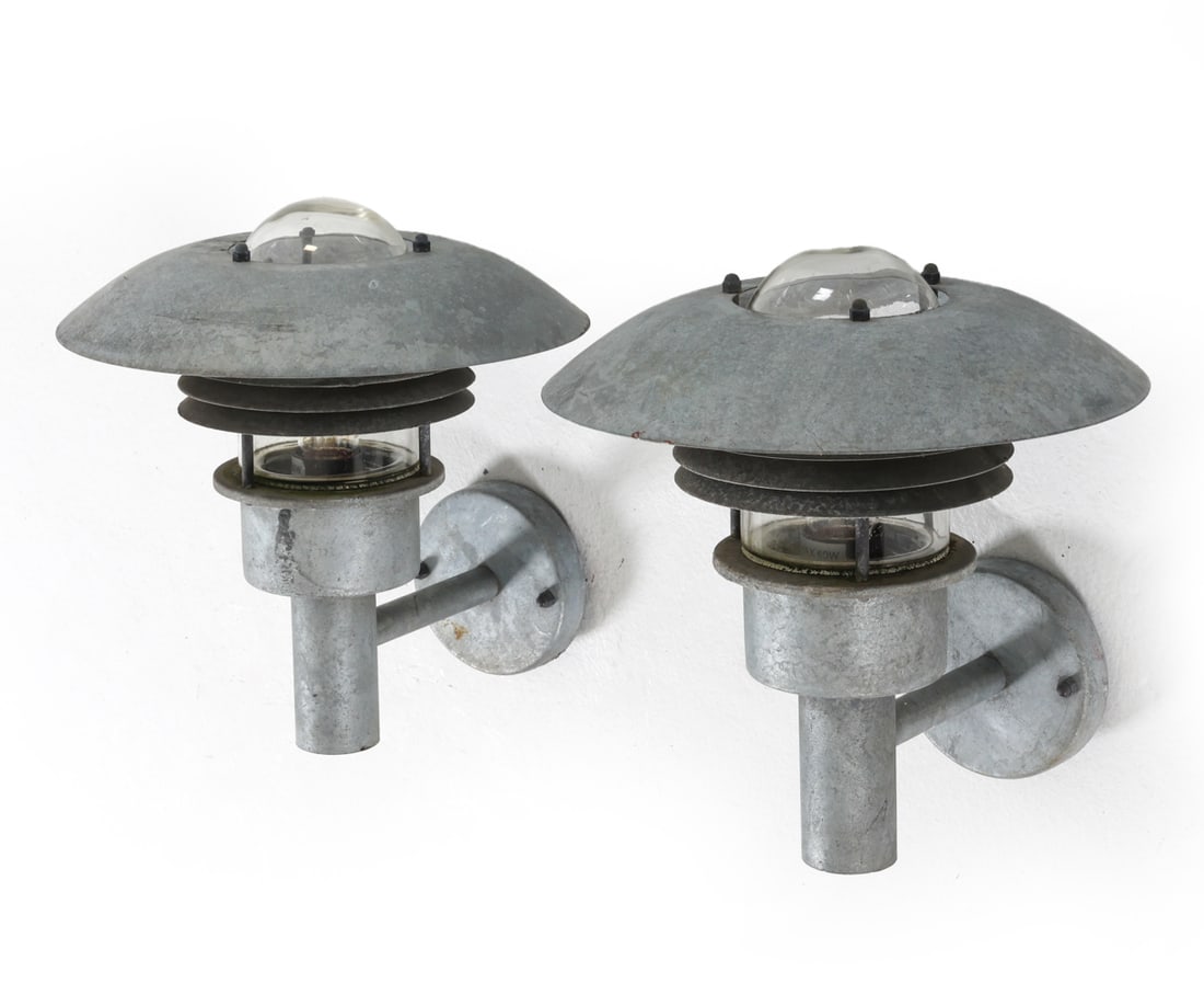 PAIR DANISH GALVANIZED STEEL OUTDOOR SCONCES (1 of 12)