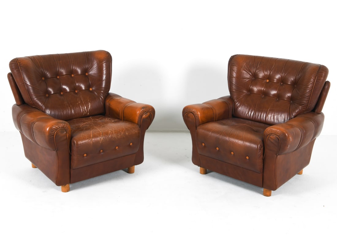 PAIR OF MID-CENTURY DANISH LEATHER CLUB CHAIRS (1 of 15)