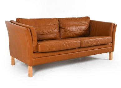 MOGENS HANSEN DANISH LEATHER LOVE SEAT SOFA