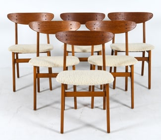 (6) FARSTRUP DANISH TEAK & LAMBSWOOL DINING CHAIRS