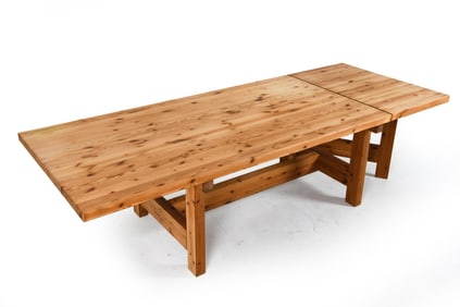 SWEDISH BRUTALIST PINE EXPANDING DINING TABLE