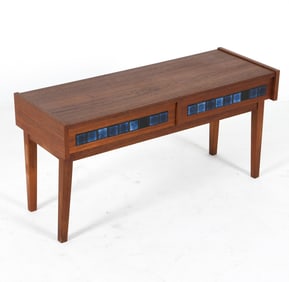 MID-CENTURY TEAK & CERAMIC TILE LOW CHEST C. 1960S