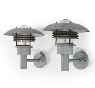 PAIR DANISH GALVANIZED STEEL OUTDOOR SCONCES