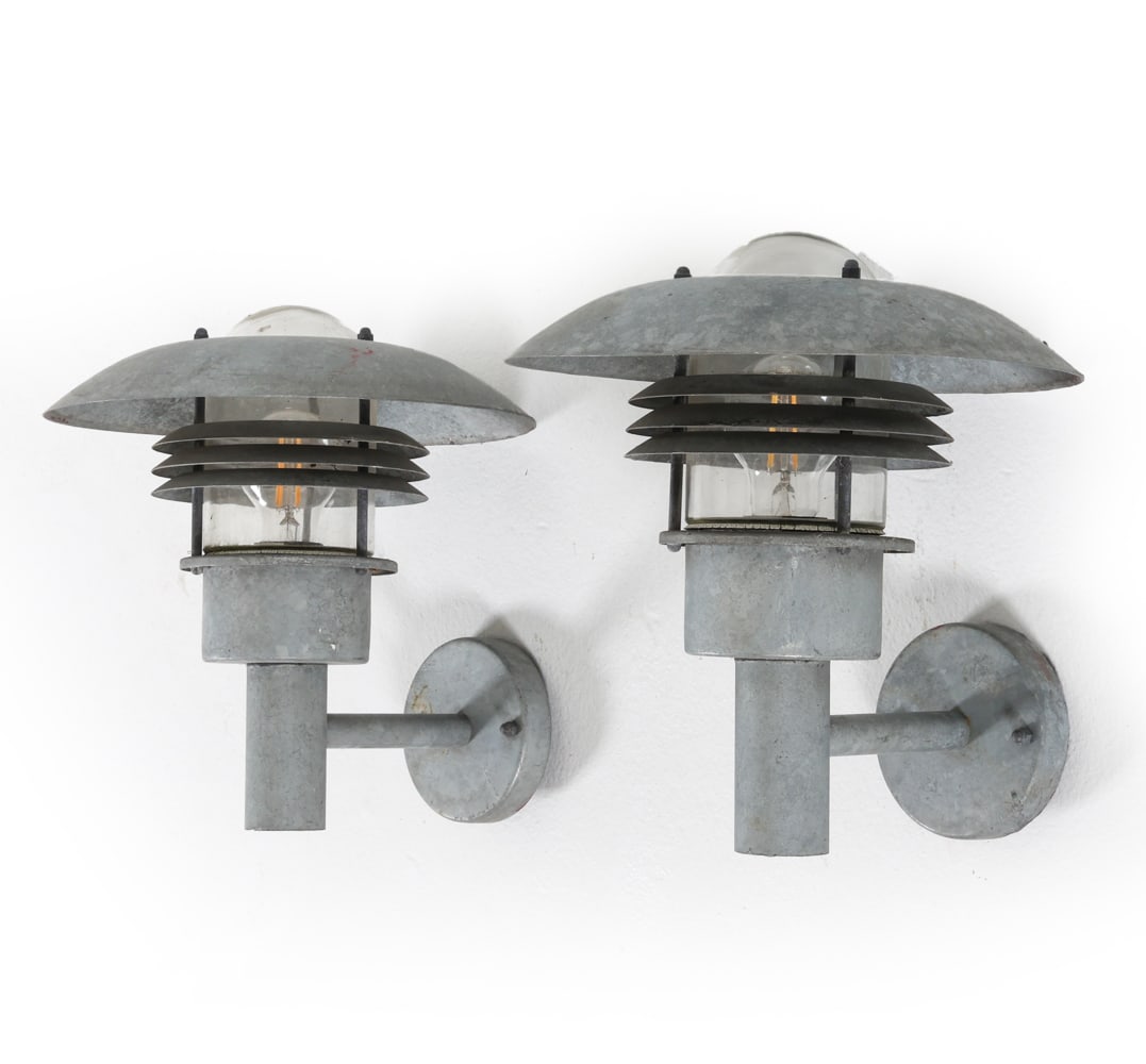 PAIR DANISH GALVANIZED STEEL OUTDOOR SCONCES (1 of 13)
