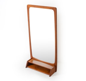 MID-CENTURY DANISH TEAK WALL MIRROR W/ SHELF