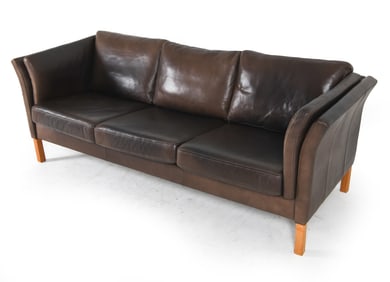 MOGENS HANSEN STYLE DANISH LEATHER SOFA C. 1960S