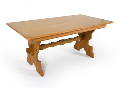 KJAERNULF STYLE DANISH OAK TRESTLE DINING TABLE