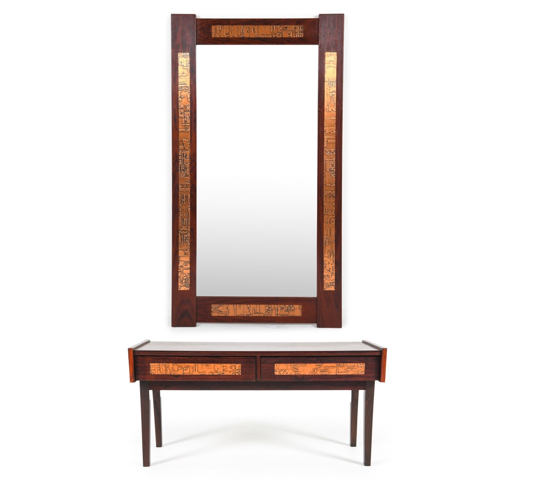MID-CENTURY ROSEWOOD & COPPER CHEST & MIRROR (1 of 19)