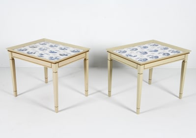 PAIR DUTCH MID-CENTURY DELFT TILE SIDE TABLES