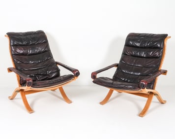 INGMAR RELLING BEECH & LEATHER FLEX LOUNGE CHAIRS