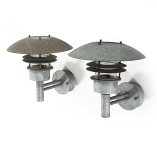 PAIR DANISH GALVANIZED STEEL OUTDOOR SCONCES