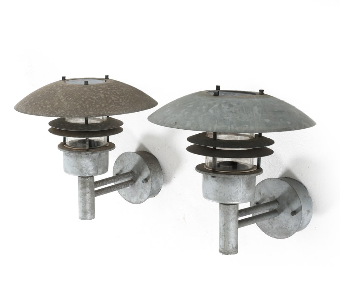 PAIR DANISH GALVANIZED STEEL OUTDOOR SCONCES (1 of 14)