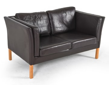 BORGE MOGENSEN STYLE DANISH LEATHER LOVESEAT SOFA