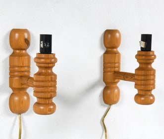 PAIR SWEDISH PINE WALL SCONCES C. 1970S