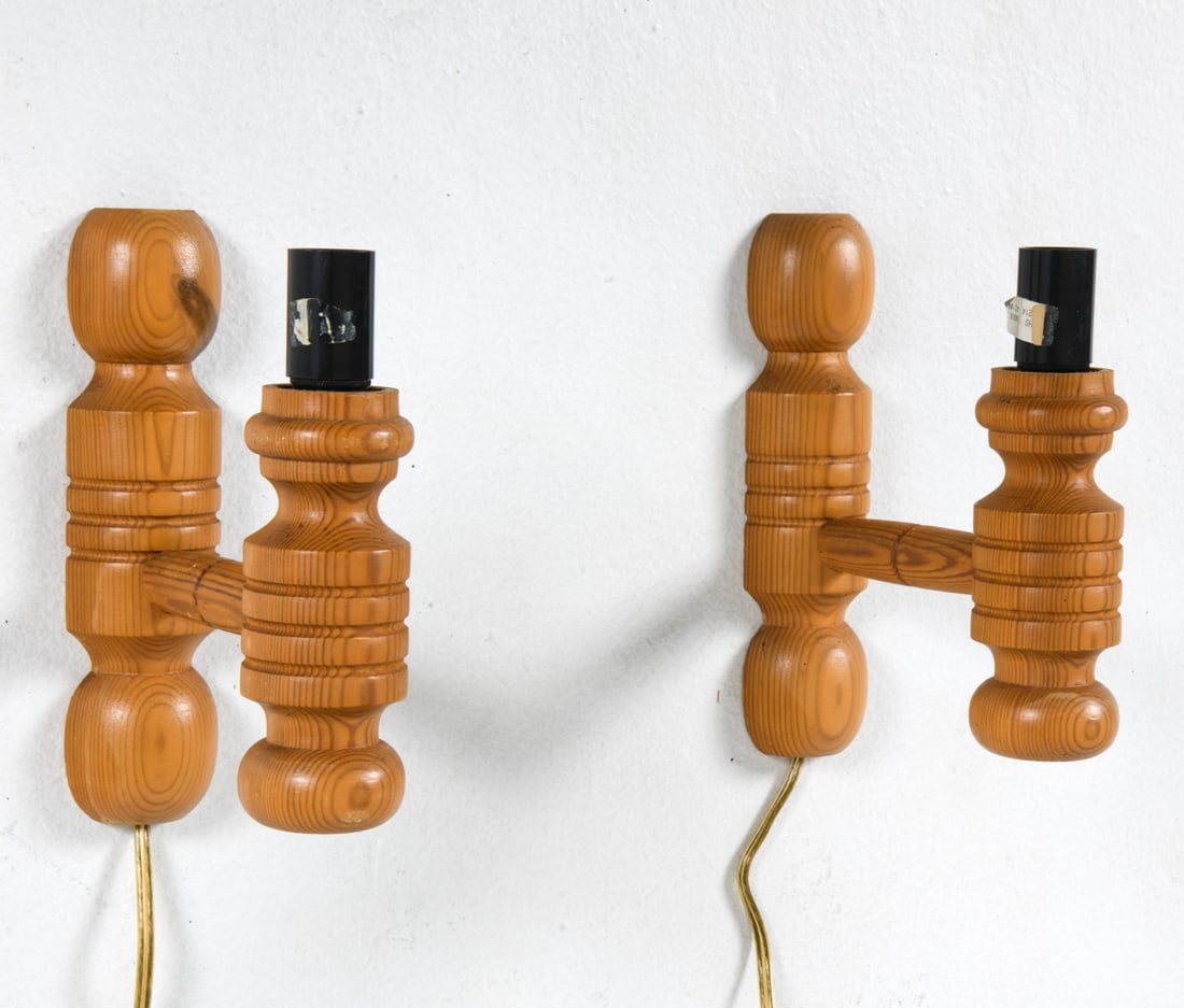 PAIR SWEDISH PINE WALL SCONCES C. 1970S (1 of 7)