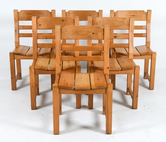 6 MID-CENTURY DANISH BRUTALIST PINE DINING CHAIRS