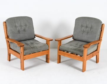 PAIR SWEDISH PINE & SUEDE LOUNGE CHAIRS C. 1960S