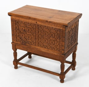 DANISH MID-CENTURY CARVED OAK STORAGE CHEST