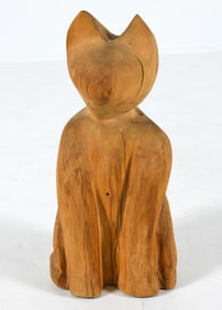 DANISH CARVED WOODEN CAT SCULPTURE