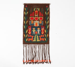 VINTAGE POLISH KILIM PICTORIAL WALL TAPESTRY