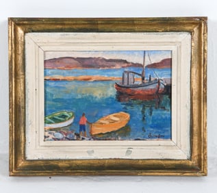 FOLKE OSTROM (SWEDISH 1892 - 1974) DOCK SCENE O/B