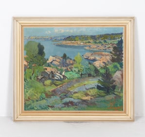 NIS STOUGAARD (DANISH 1906-1987) LANDSCAPE O/C