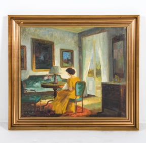 EDITH GERT (DANISH 1906-1953) INTERIOR SCENE O/C