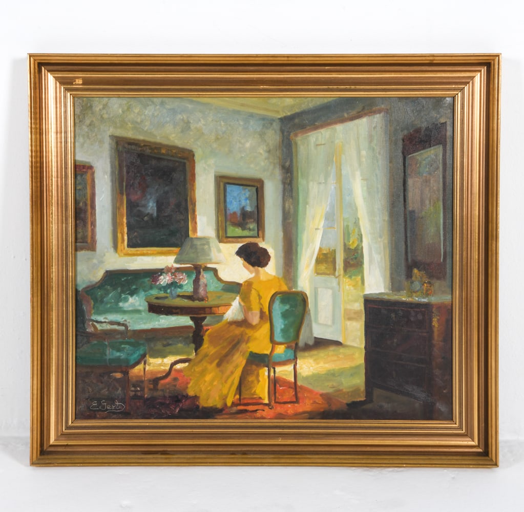 EDITH GERT (DANISH 1906-1953) INTERIOR SCENE O/C (1 of 6)