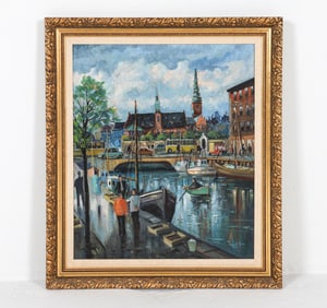 INGOLF DUE OLFSEN DANISH LANDSCAPE O/C PAINTING