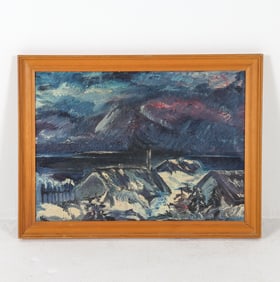 20TH C. DANISH ABSTRACT LANDSCAPE O/C PAINTING