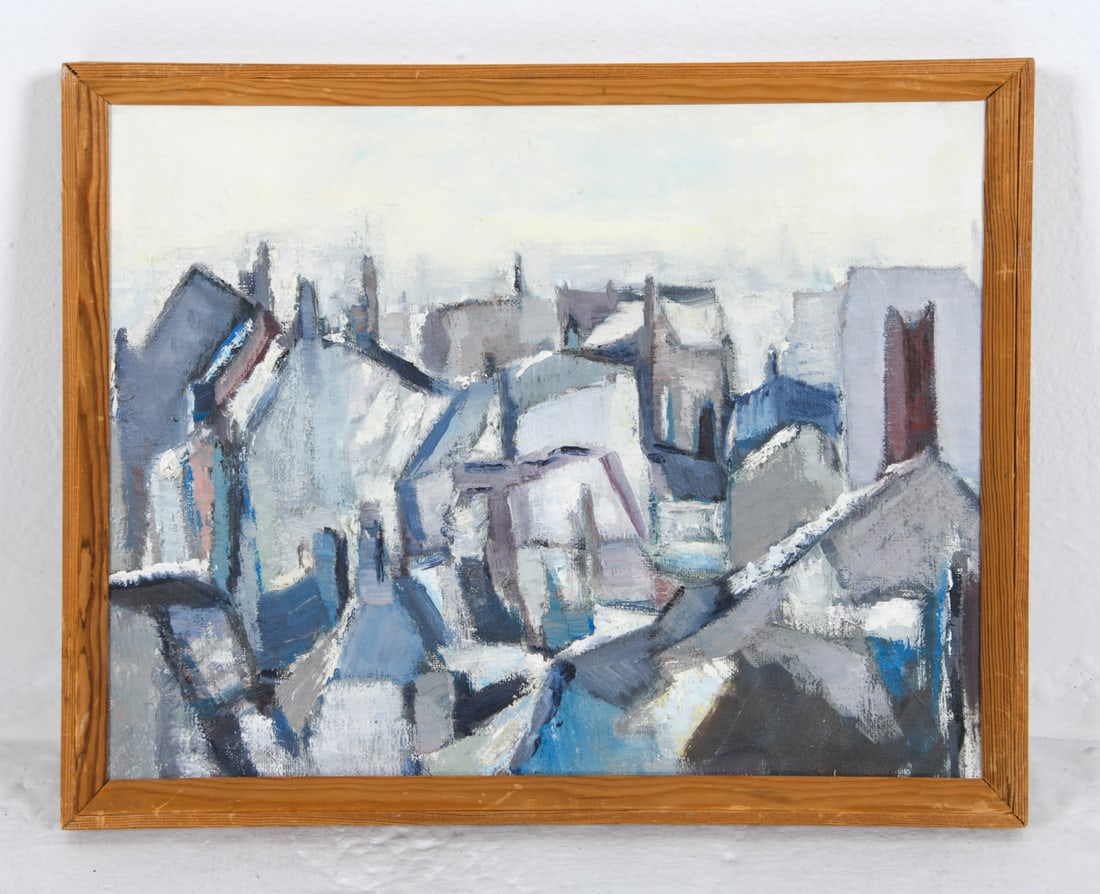 20TH C. DANISH ABSTACT CITYSCAPE O/C PAINTING (1 of 5)