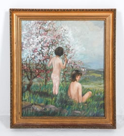 20TH C. SCANDINAVIAN CHILDREN IN FIELD O/B